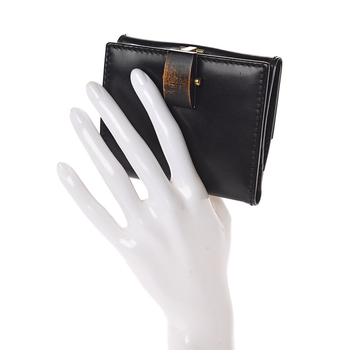 Calfskin Wood French Flap Wallet Black
