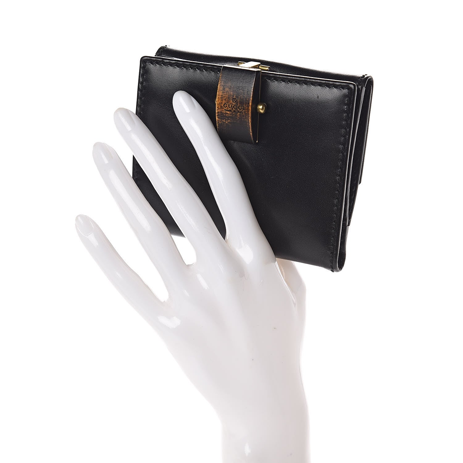 Gucci Calfskin Wood French Flap Wallet Black 2 of 7