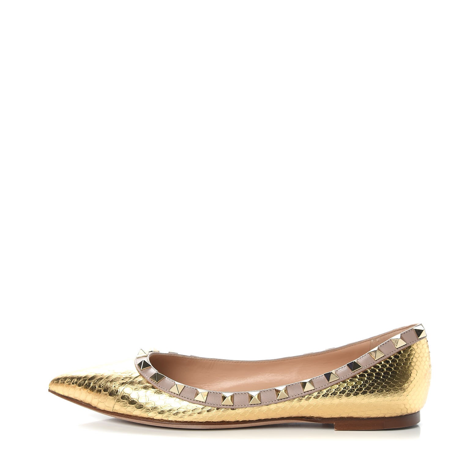 Valentino Garavani Metallic Elaphe Rockstud Ballerina Flats 36.5 Gold Poudre 1 of 9