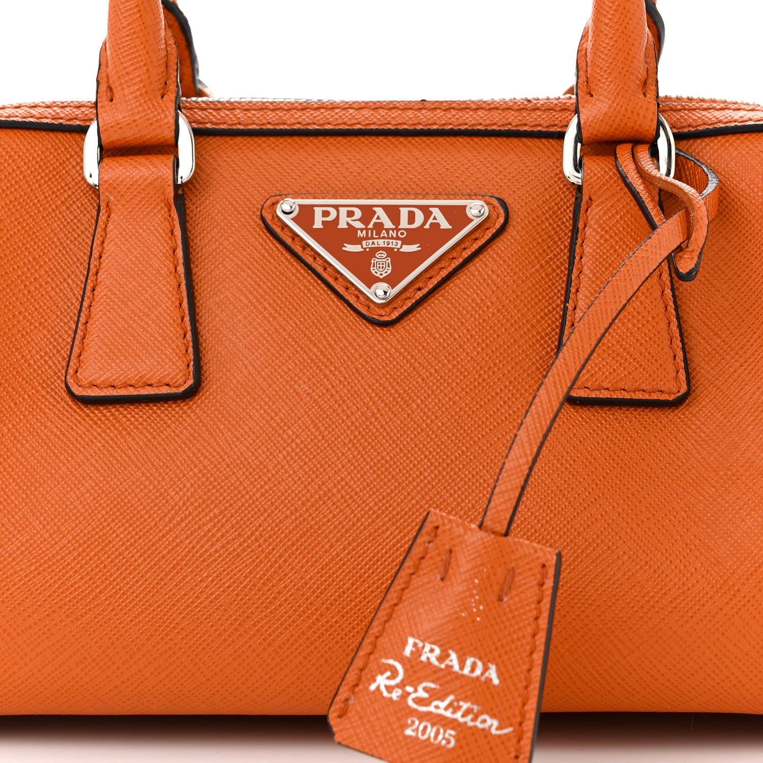 Prada Saffiano Lux Top Handle Crossbody Bag Papaya 8 of 10