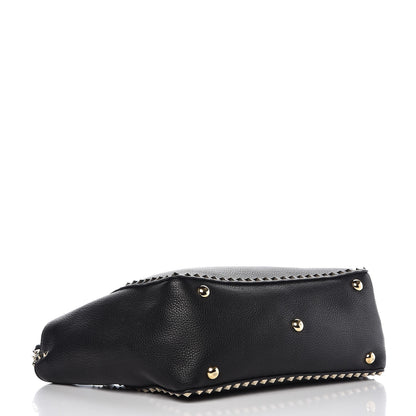 Valentino Garavani Alce Printed Calfskin Medium Rockstud Tote Black 5 of 7