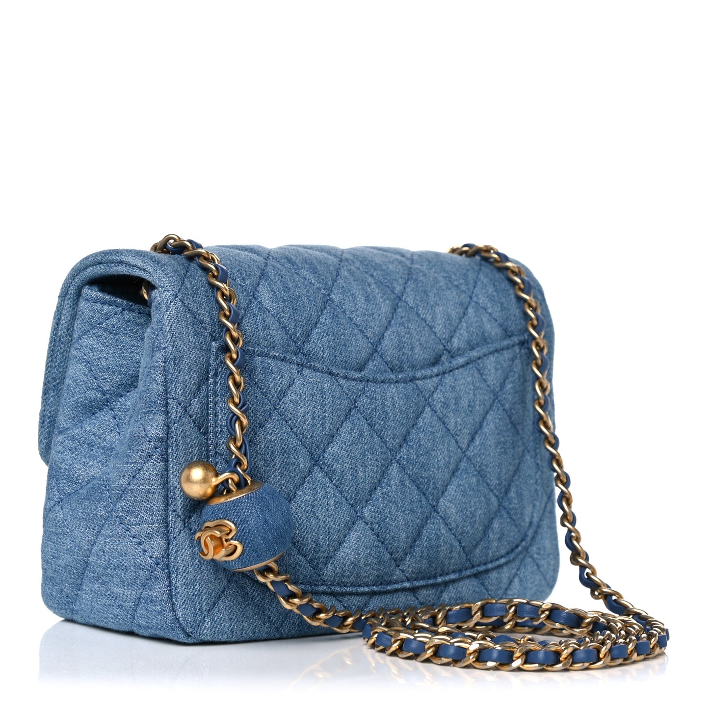 Denim Quilted Mini Pearl Crush Flap Blue