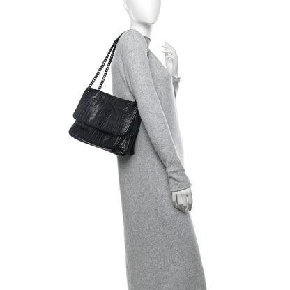 Saint Laurent Crocodile Embossed Lambskin Monogram Medium Niki Chain Satchel Black 2 of 10
