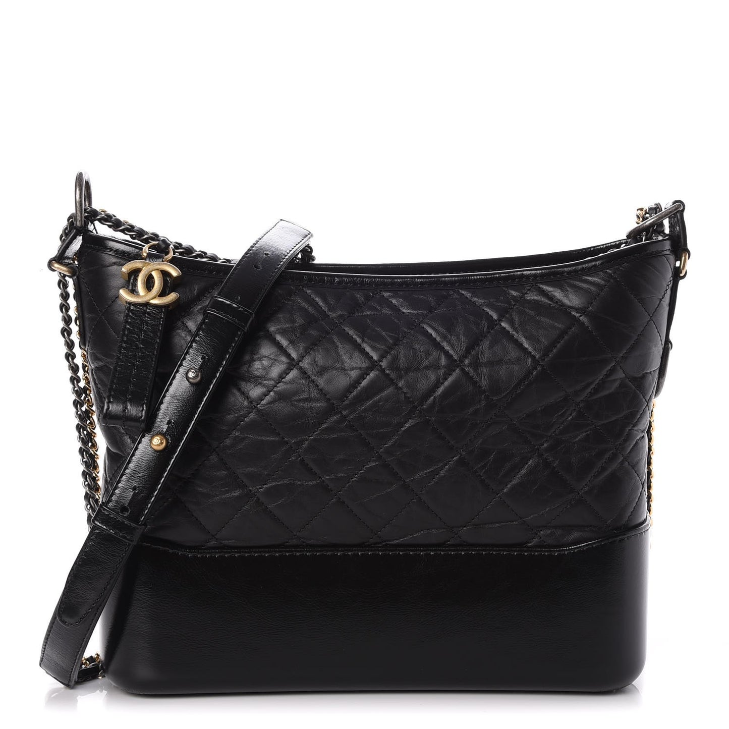 Aged Calfskin Quilted Medium Gabrielle Hobo Black