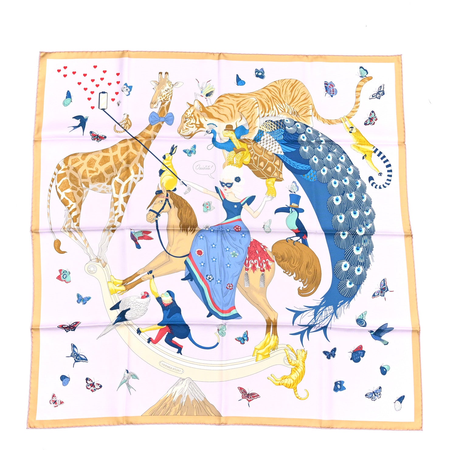 Hermes Silk Story Scarf 90 Rose Nacre Bleu Beige 1 of 4