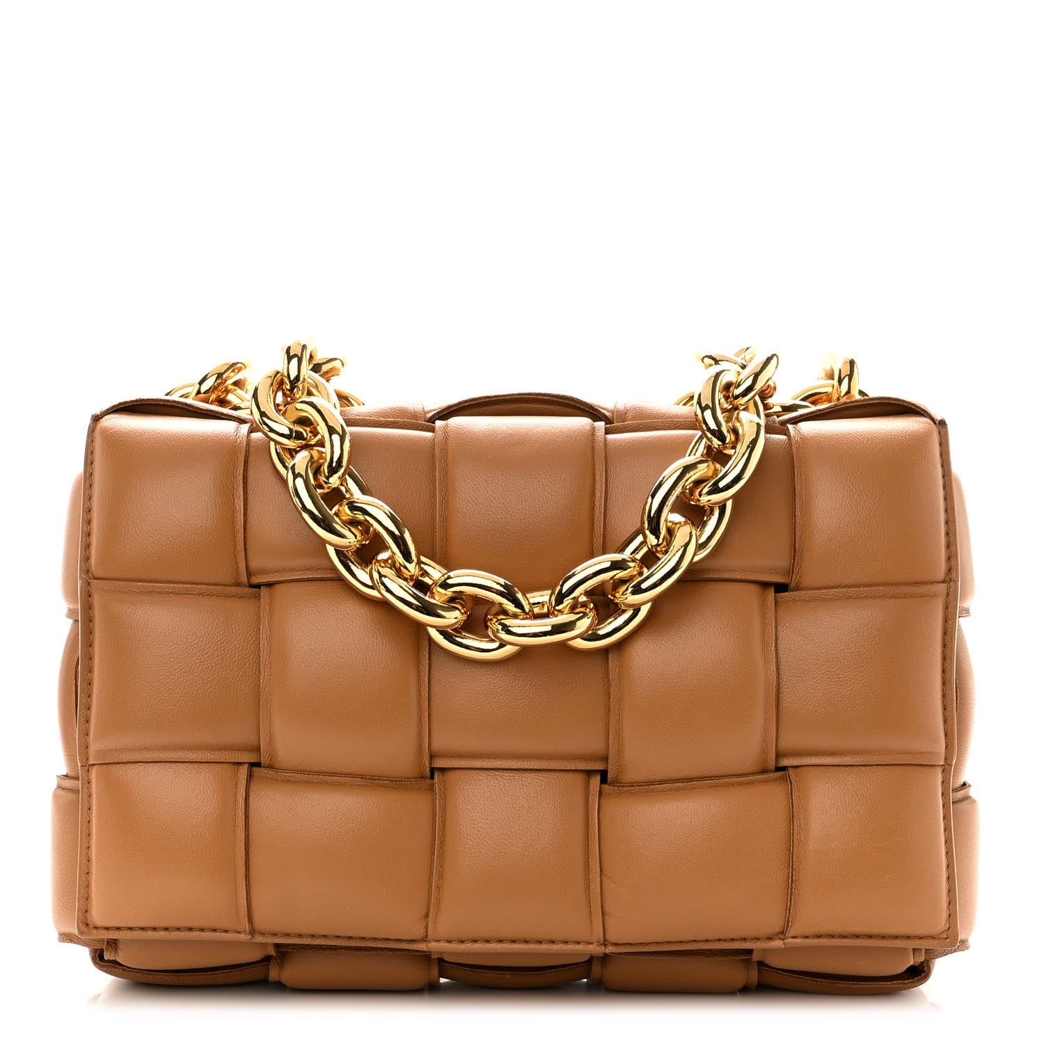 Bottega Veneta Lambskin Maxi Intreccio Padded Chain Cassette Crossbody Bag Caramel 1 of 10