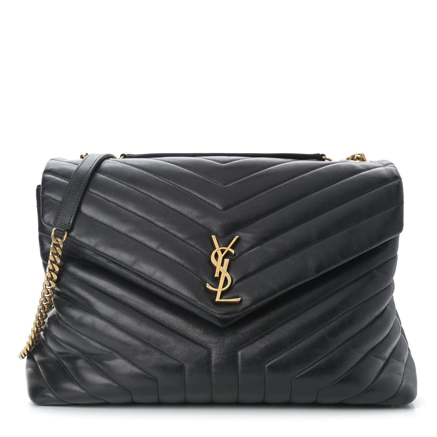 Calfskin Y Quilted Monogram Large Loulou Chain Satchel Black