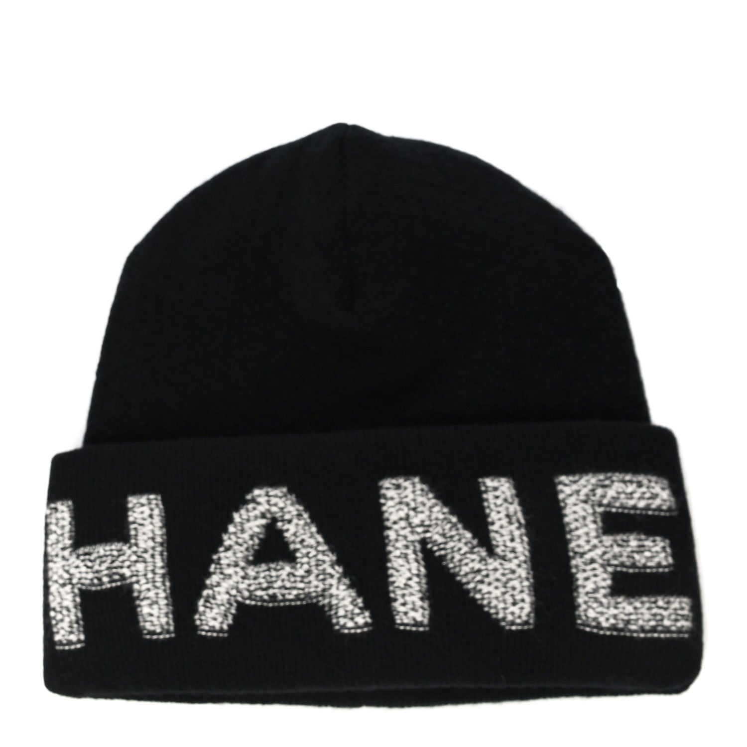 Chanel Cashmere Logo Beanie Hat Black Light Grey 1 of 9
