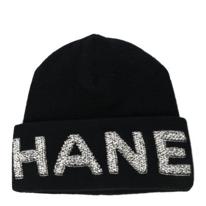 Chanel Cashmere Logo Beanie Hat Black Light Grey 1 of 9