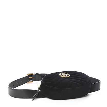 Gucci Velvet Matelasse GG Marmont Belt Bag 85 34 Black 3 of 11