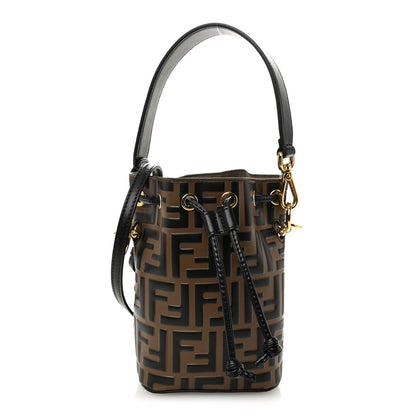 Fendi Vitello Liberty F is Fendi Bi-Color FF 1974 Embossed Mini Mon Tresor Bucket Bag Maya Black 1 of 10
