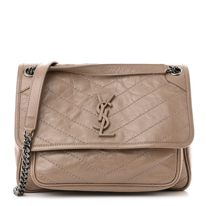 Saint Laurent Crinkled Calfskin Matelasse Monogram Medium Niki Chain Satchel Dusty Grey 1 of 11