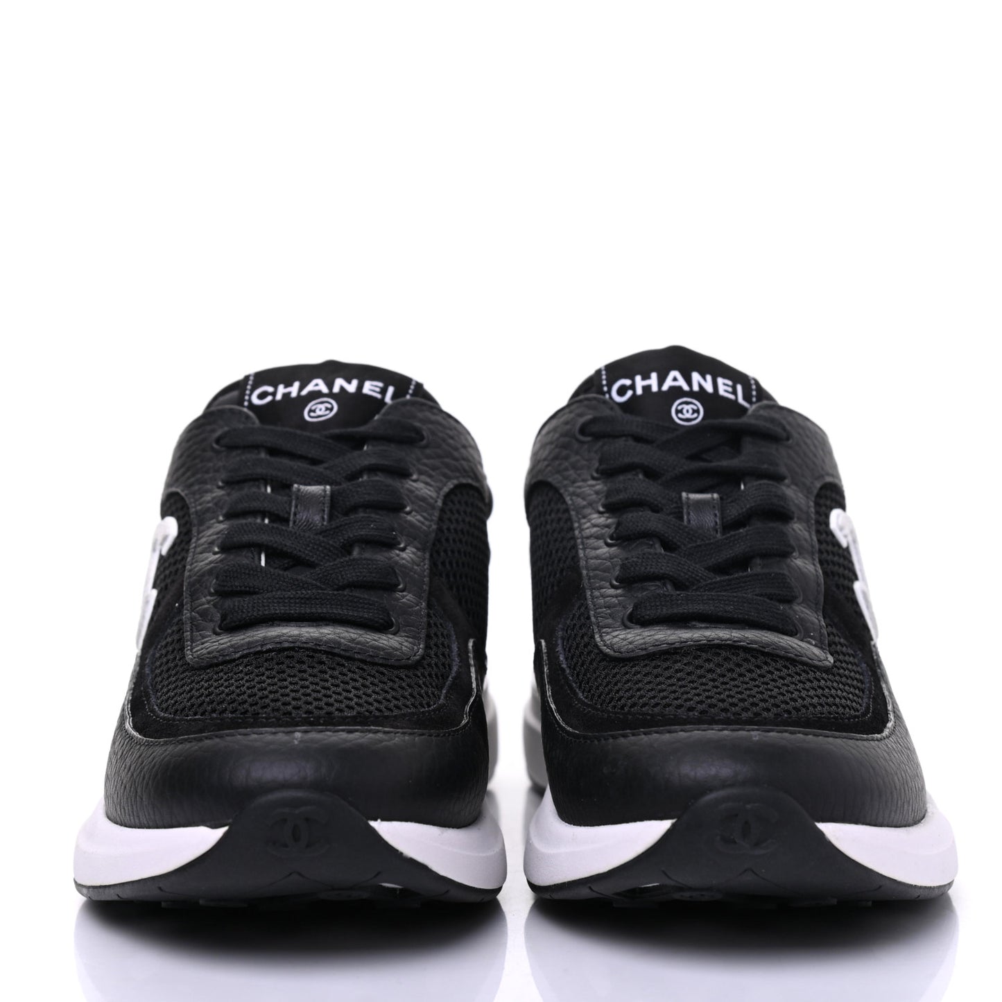 Calfskin Mesh Lycra Suede Womens Logo Sneakers 36 Black