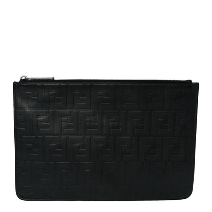 Fendi Vitello Grace FF 1974 Embossed Pouch Black 1 of 9