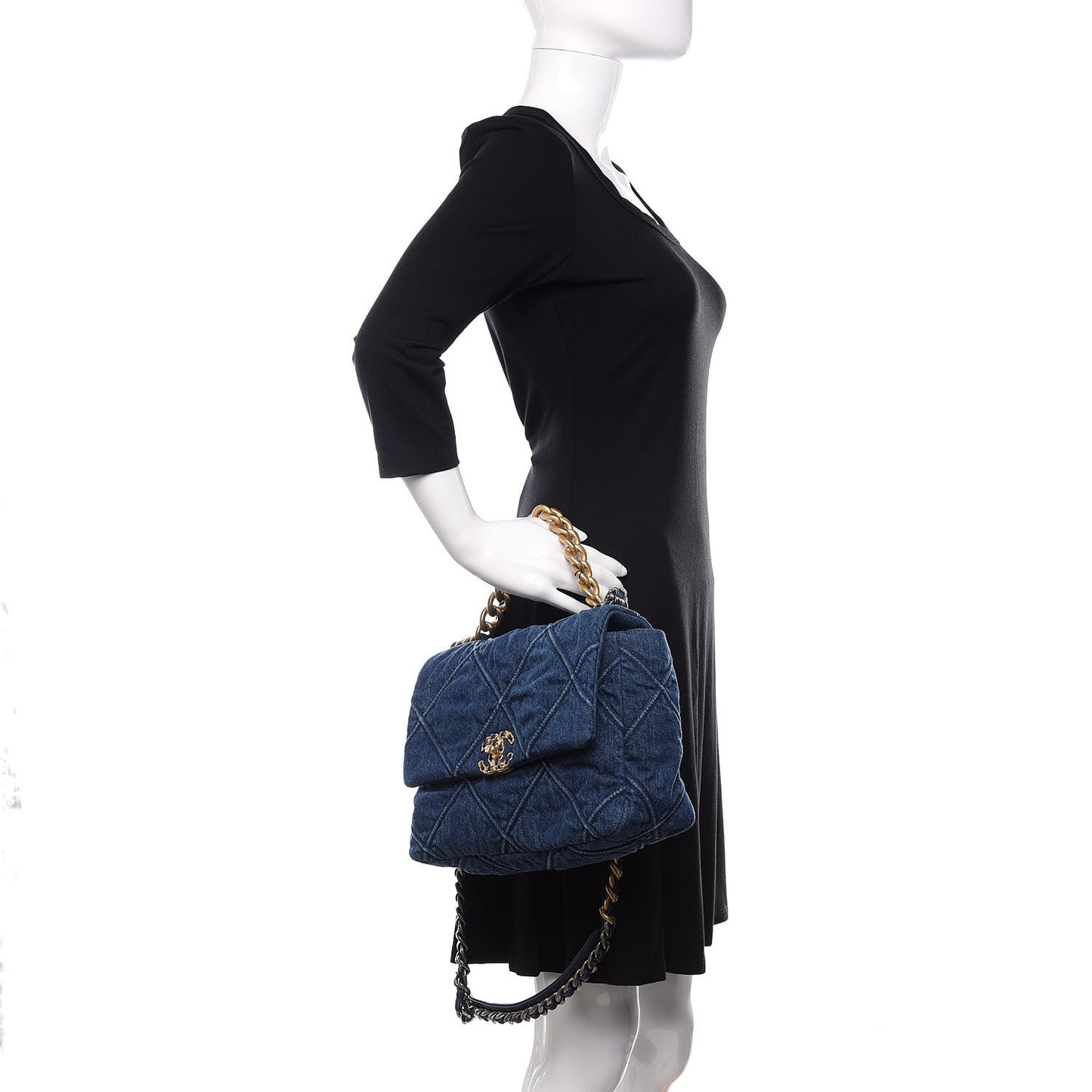 Denim Quilted Large 19 Flap Blue