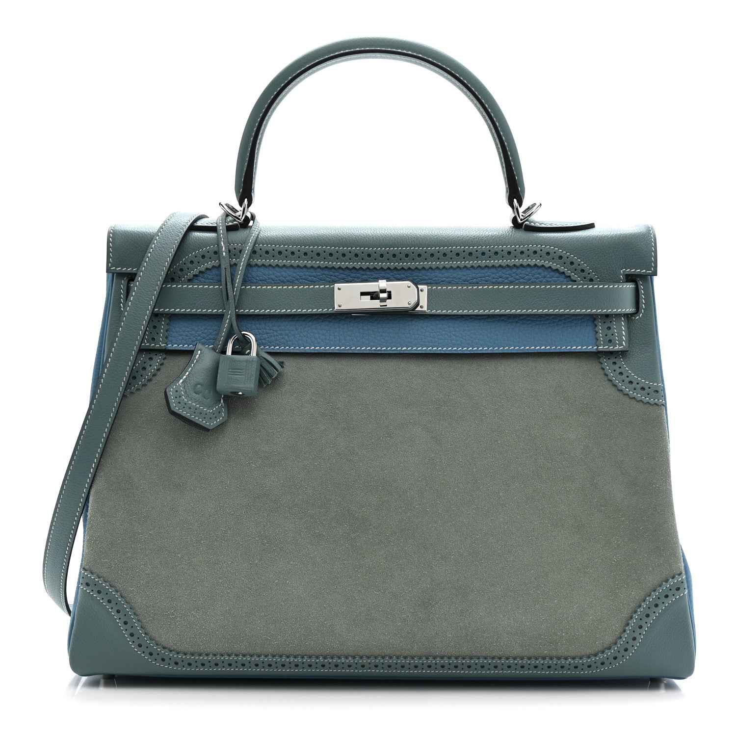 Hermes Veau Doblis Taurillon Clemence Evergrain Ghillies Kelly Retourne 35 Turquoise Ciel 1 of 11