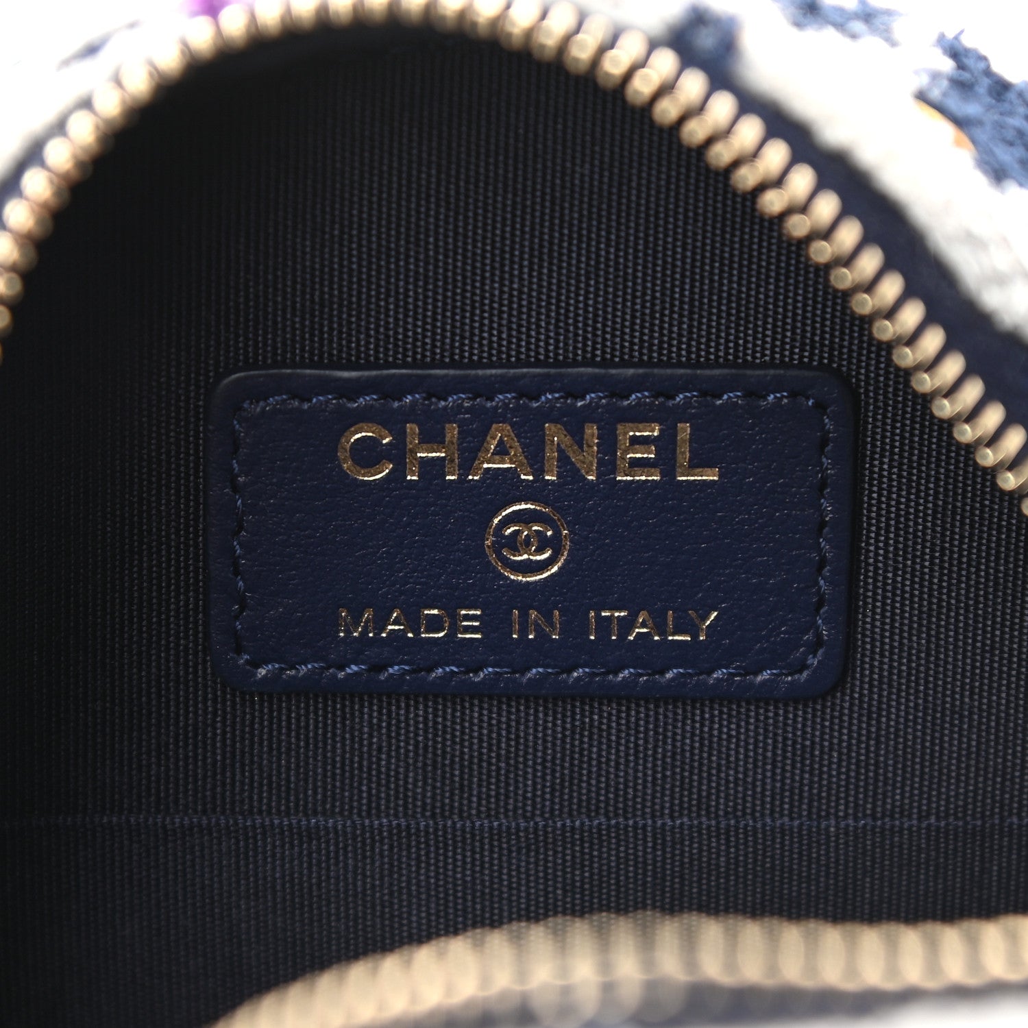 Chanel Tweed Chanel 19 Round Clutch With Chain Ecru Navy Blue Multicolor 6 of 8