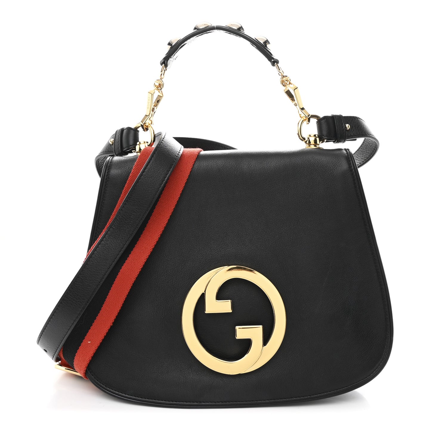 Roxy Calfskin Web Medium Studded Blondie Shoulder Flap Bag Black