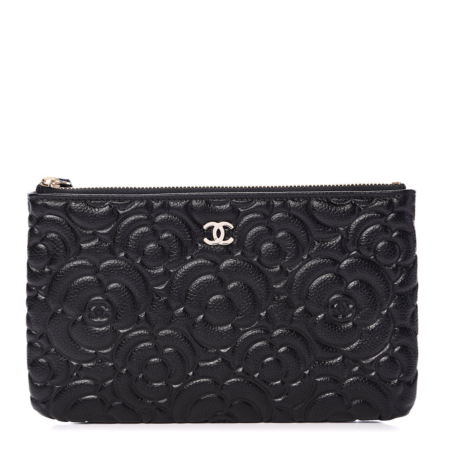 Caviar Camellia Embossed Cosmetic Pouch Black