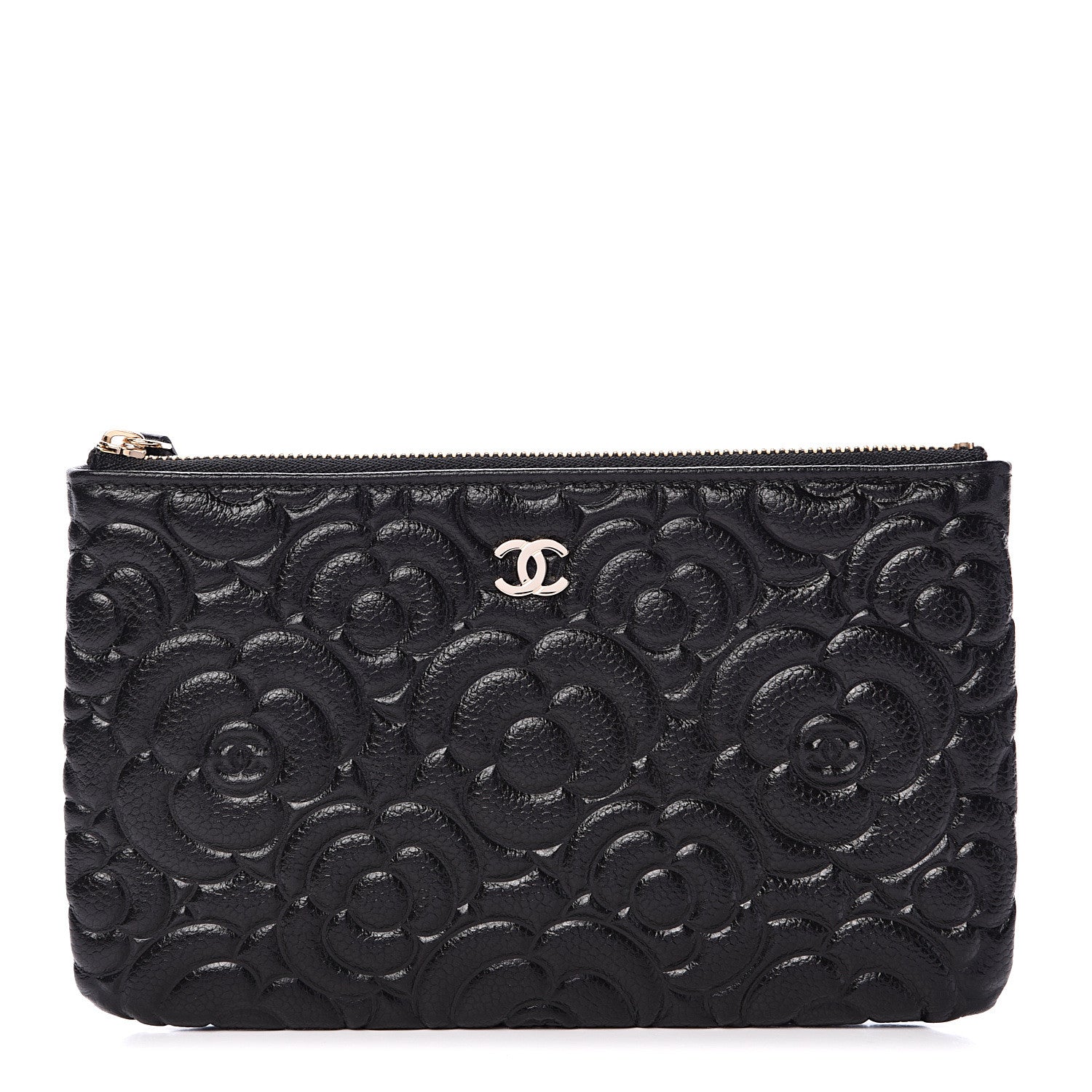 Chanel Caviar Camellia Embossed Cosmetic Pouch Black 1 of 6