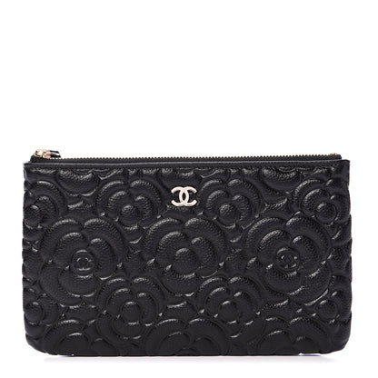 Chanel Caviar Camellia Embossed Cosmetic Pouch Black 1 of 6