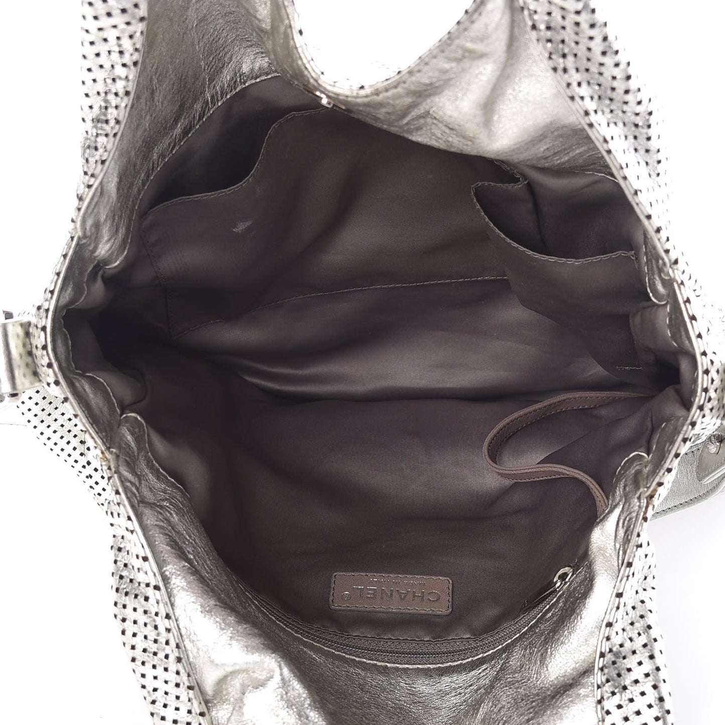 Metallic Glazed Calfskin Perforated Medium Rodeo Drive Tote Silver