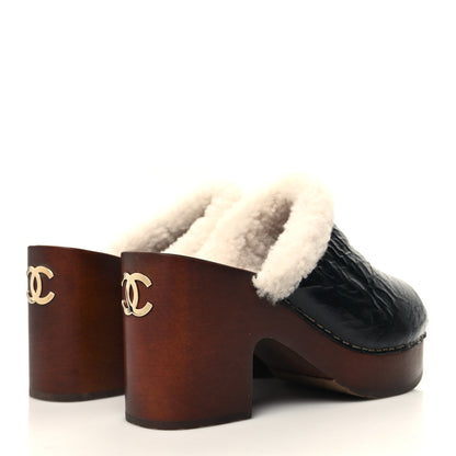 Chanel Crackled Sheepskin CC Mules 39 Black 4 of 9