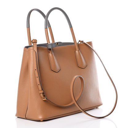 Prada Saffiano Cuir Bi-Color Medium Double Bag Caramel Marmo 3 of 11