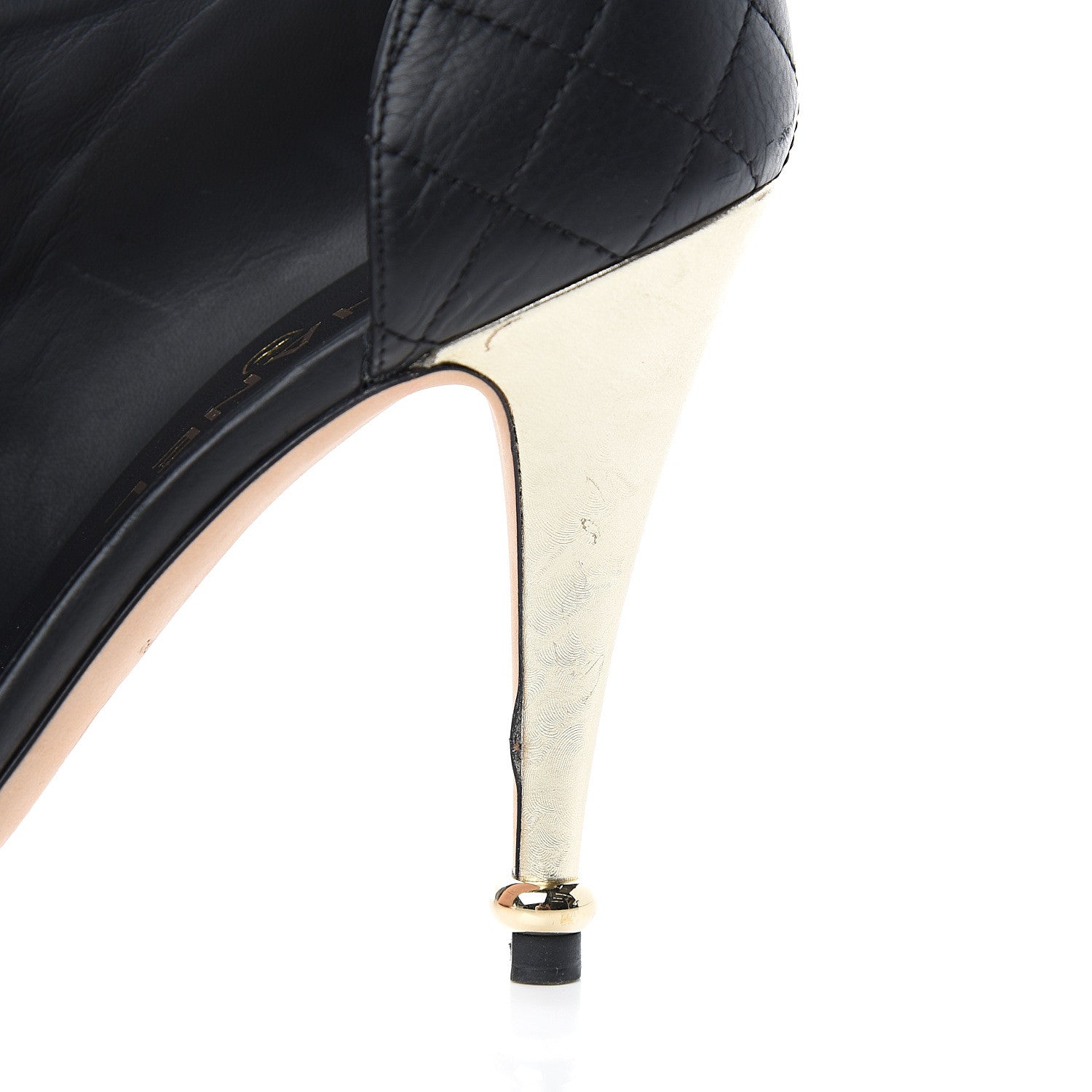 Chanel Calfskin Quilted Peep Toe Pumps 37.5 Black 9 of 9