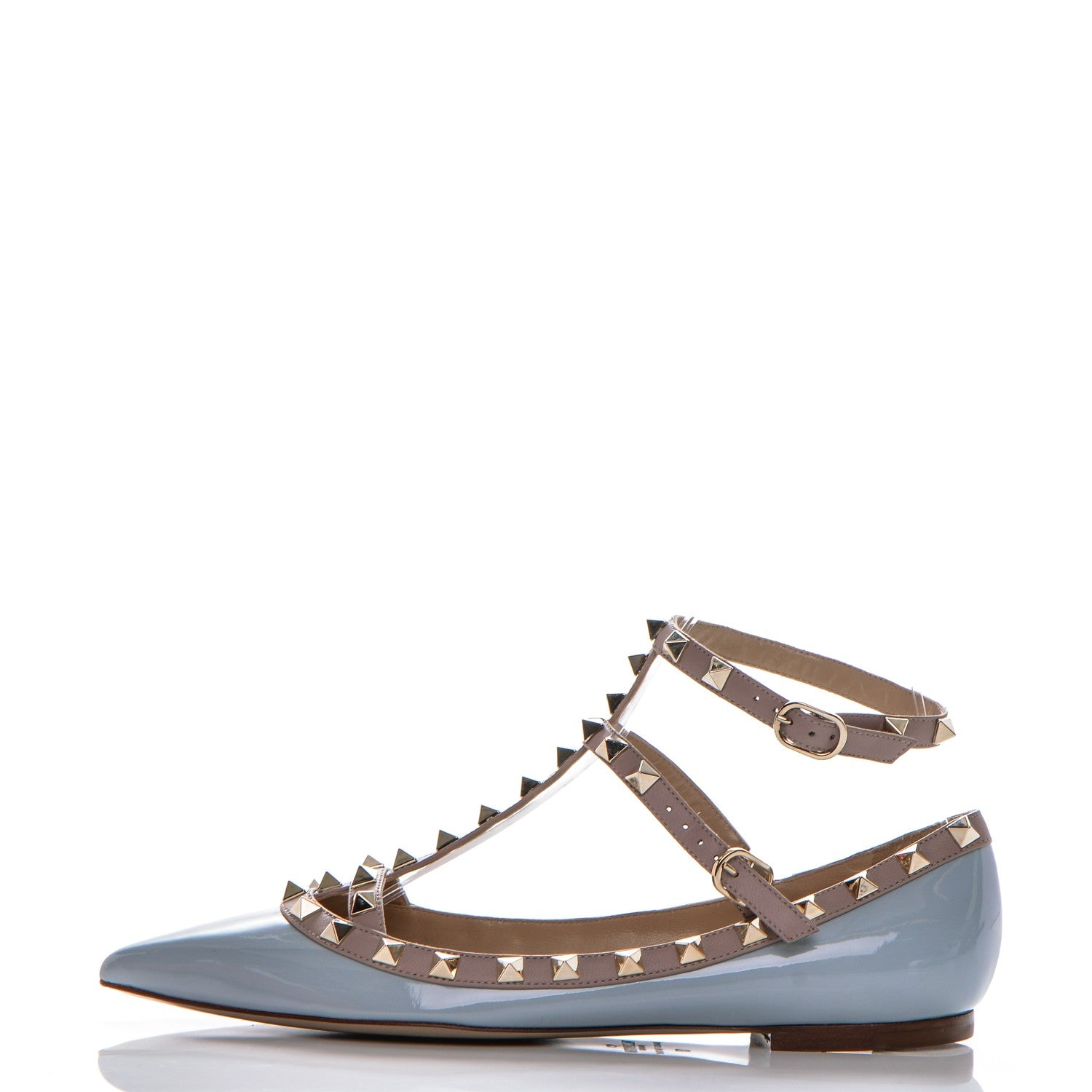 Valentino Garavani Patent Rockstud Cage Ballerina Flats 37 Sky Sorbet Poudre 1 of 8