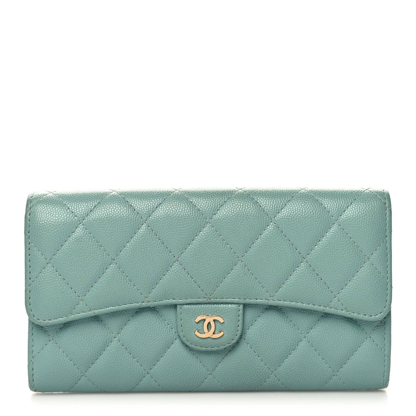 Caviar Quilted Large Gusset Flap Wallet Green