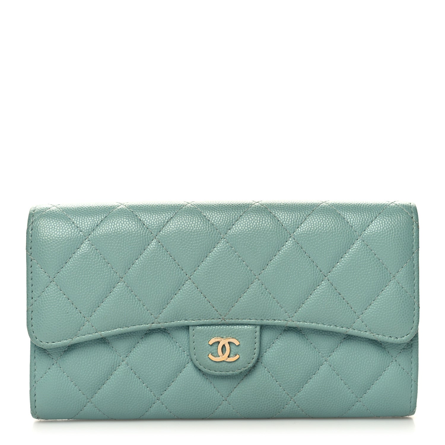Chanel Caviar Quilted Large Gusset Flap Wallet Green 1 of 11