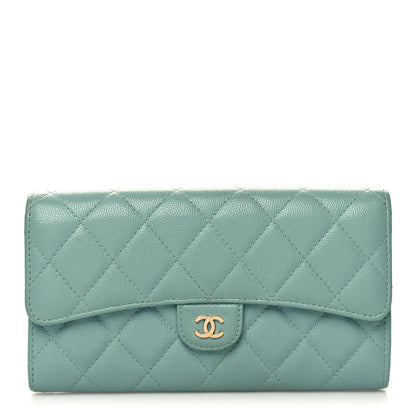 Chanel Caviar Quilted Large Gusset Flap Wallet Green 1 of 11