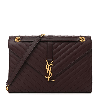 Saint Laurent Grain De Poudre Matelasse Chevron Large Monogram Satchel Rouge Legion 1 of 13