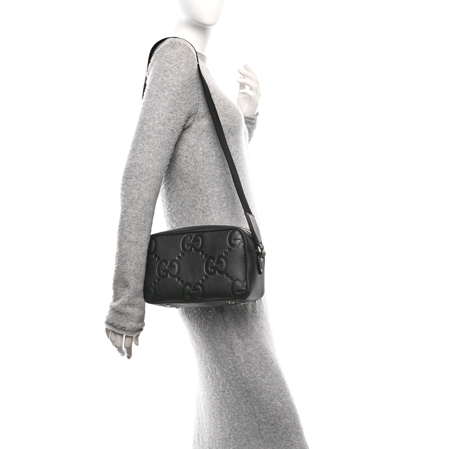 Piuma Calfskin Jumbo GG Embossed Medium Messenger Bag Black