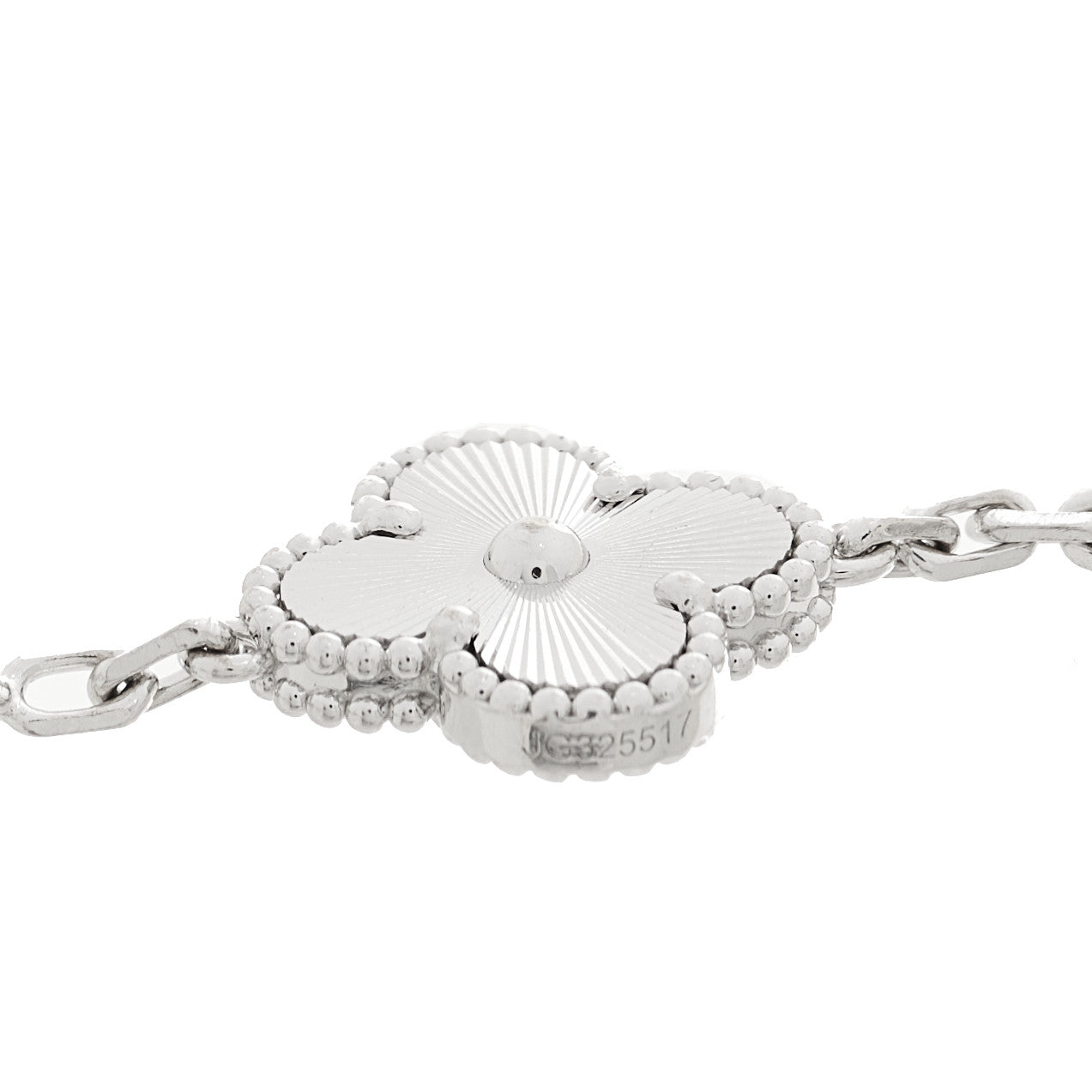 18K White Gold 5 Motifs Guilloche Vintage Alhambra Bracelet