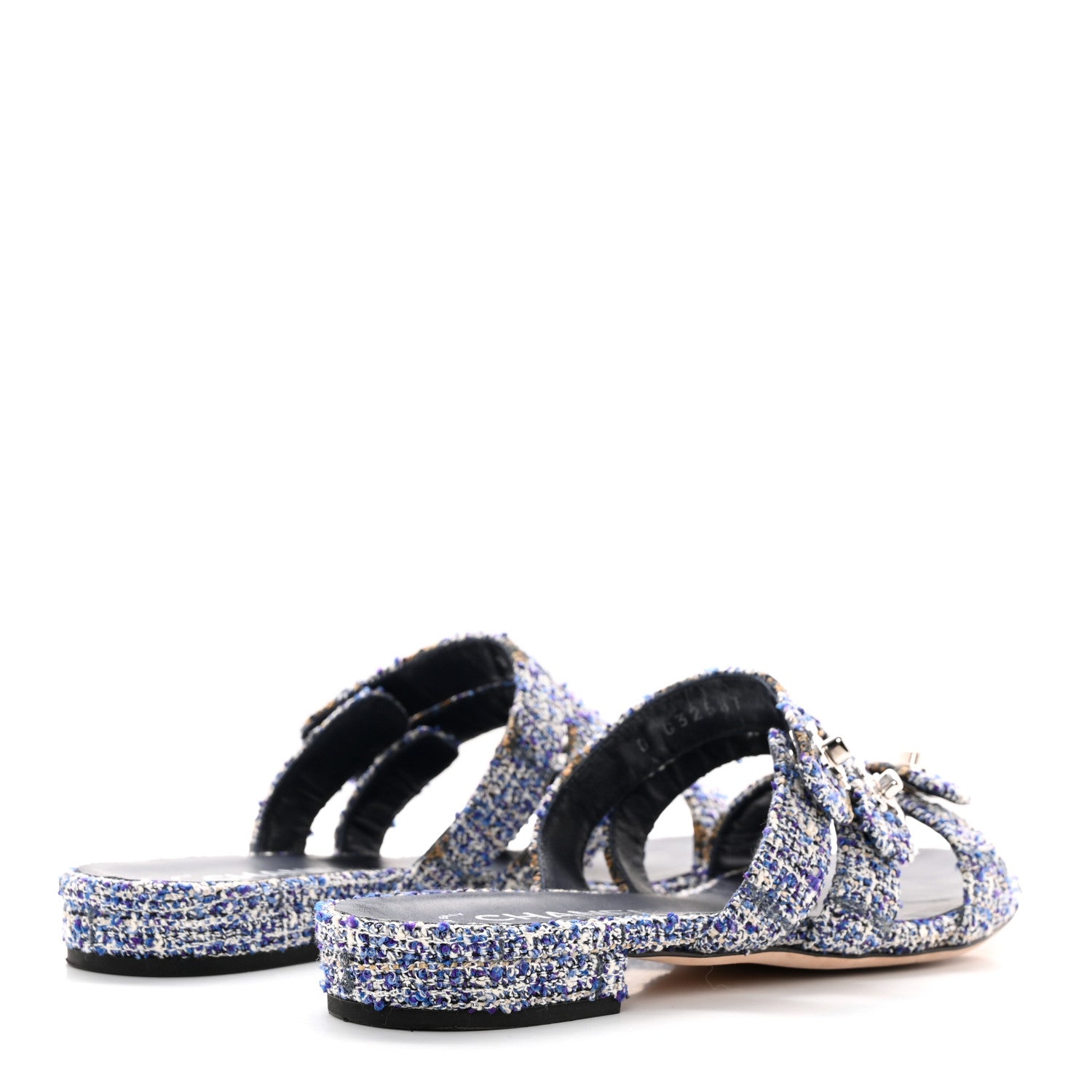 Chanel Tweed Lambskin CC Turnlock Mule Sandals 38 Blue Ecru Grey 4 of 14