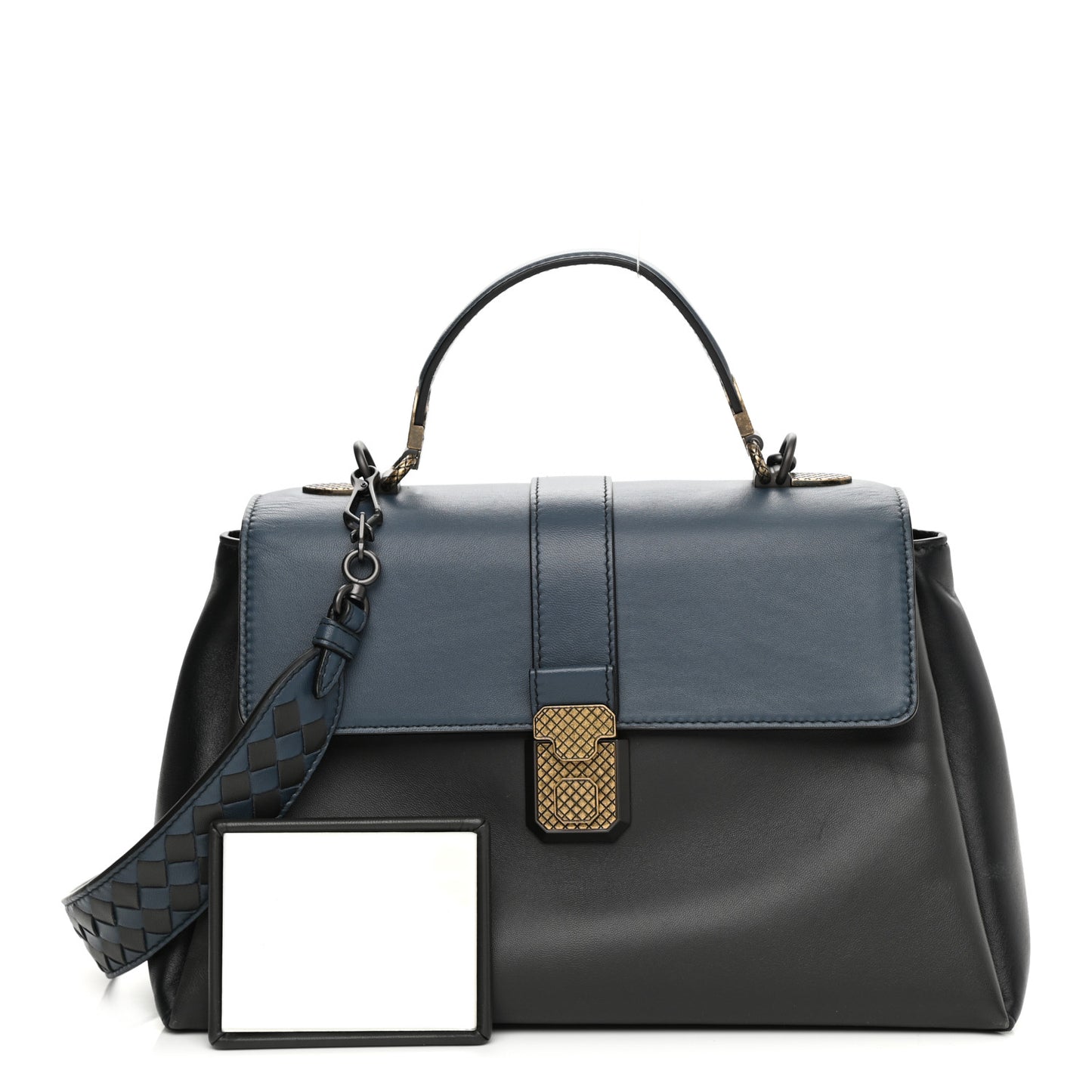 Nappa Small Bicolor Piazza Bag Ferro Gray Denim