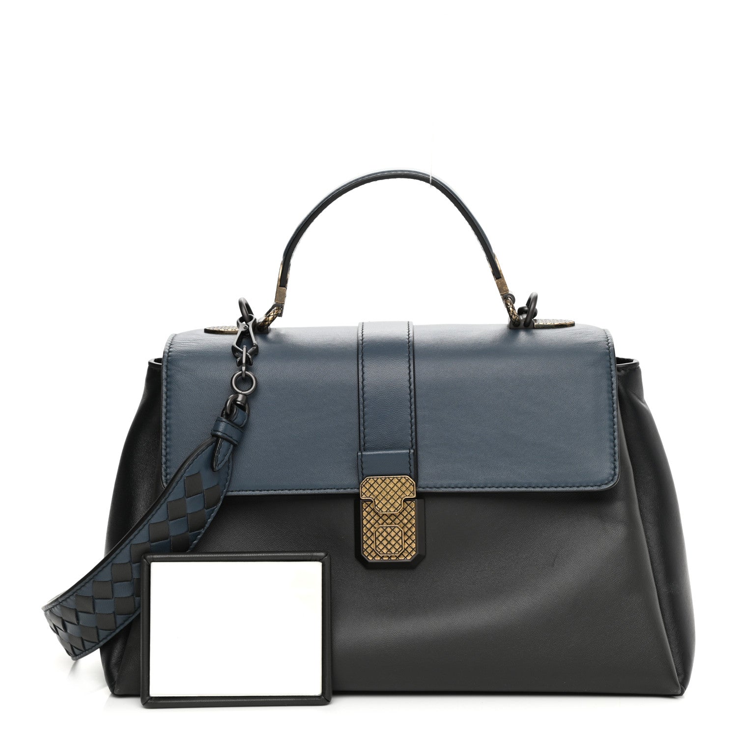 Bottega Veneta Nappa Small Bicolor Piazza Bag Ferro Gray Denim 1 of 11