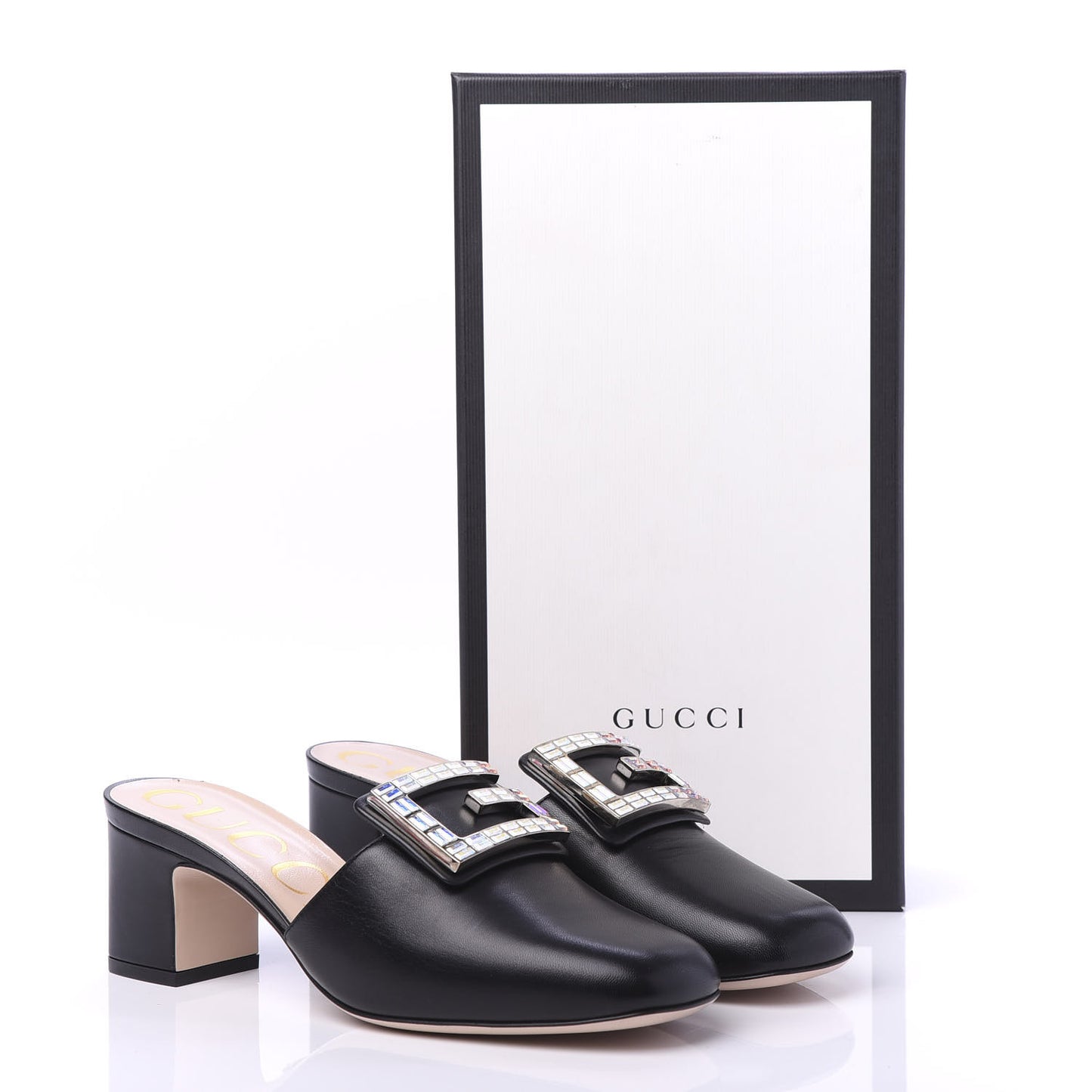 Malaga Kid Crystal Square G Madelyn Mules 38 Black