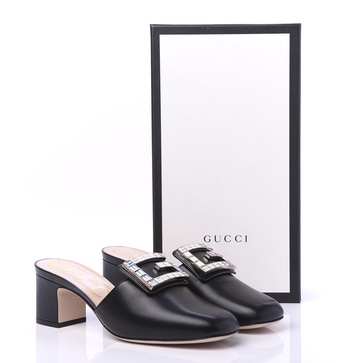 Gucci Malaga Kid Crystal Square G Madelyn Mules 38 Black 9 of 10