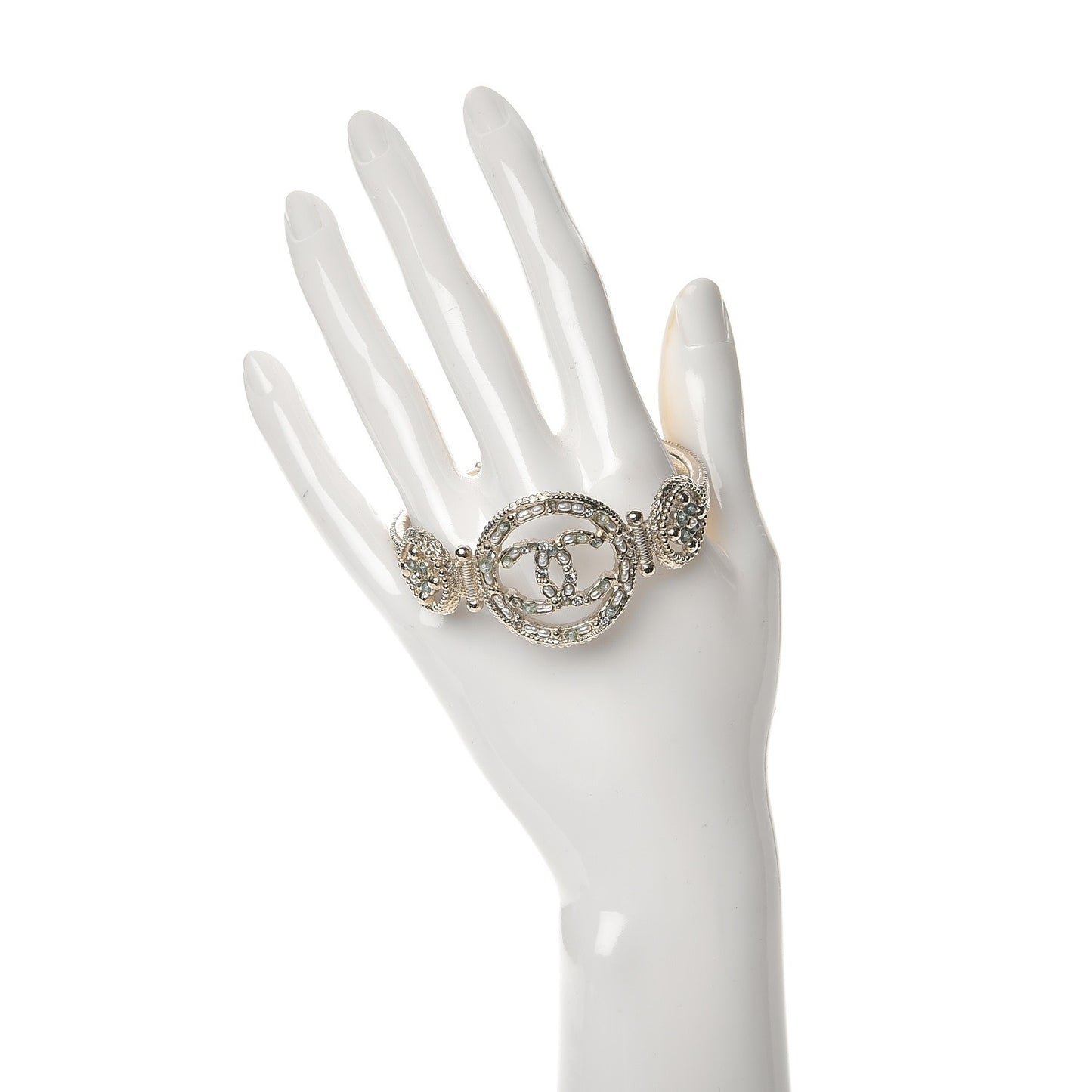 Metal Pearl Strass CC Bangle Gold Blue Pearly White