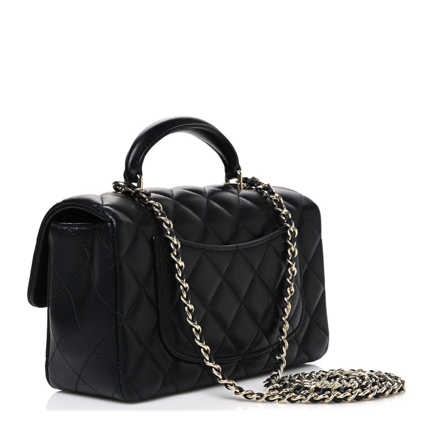 Lambskin Quilted Mini Top Handle Rectangular Flap Black