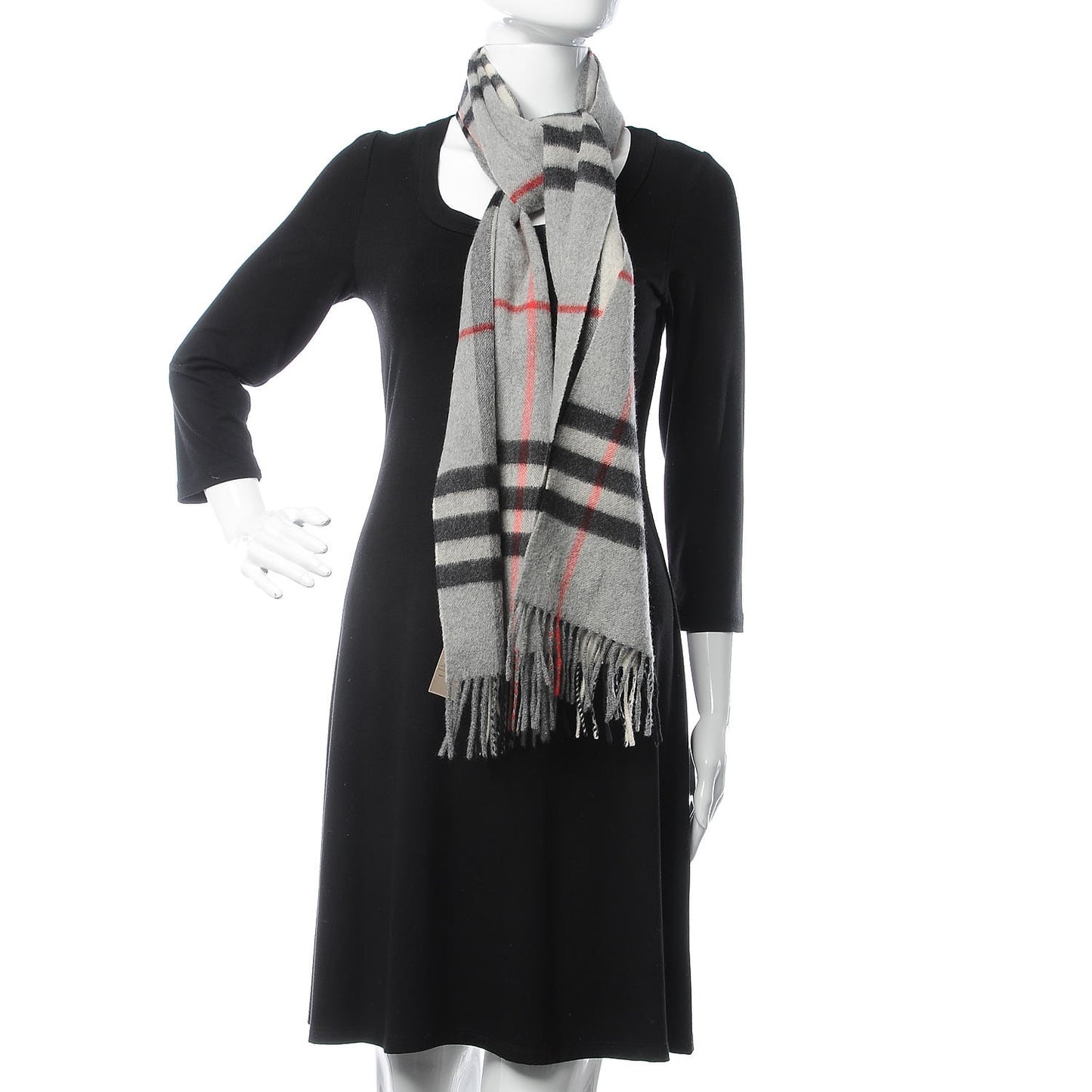 Cashmere Giant Check Fringe Scarf Grey