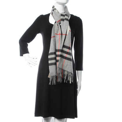 Burberry Cashmere Giant Check Fringe Scarf Grey 2 of 4