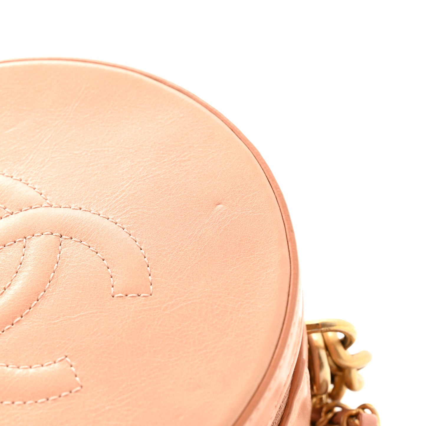 Glazed Calfskin Round As Earth Evening Bag Beige