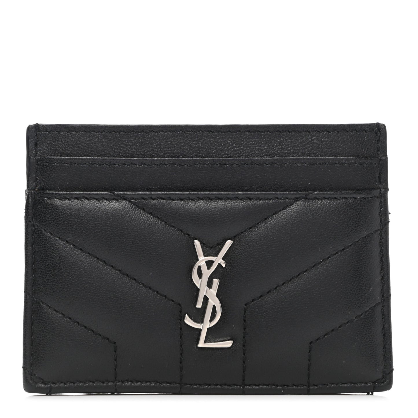 Calfskin Y Quilted Monogram LouLou Credit Card Case Black