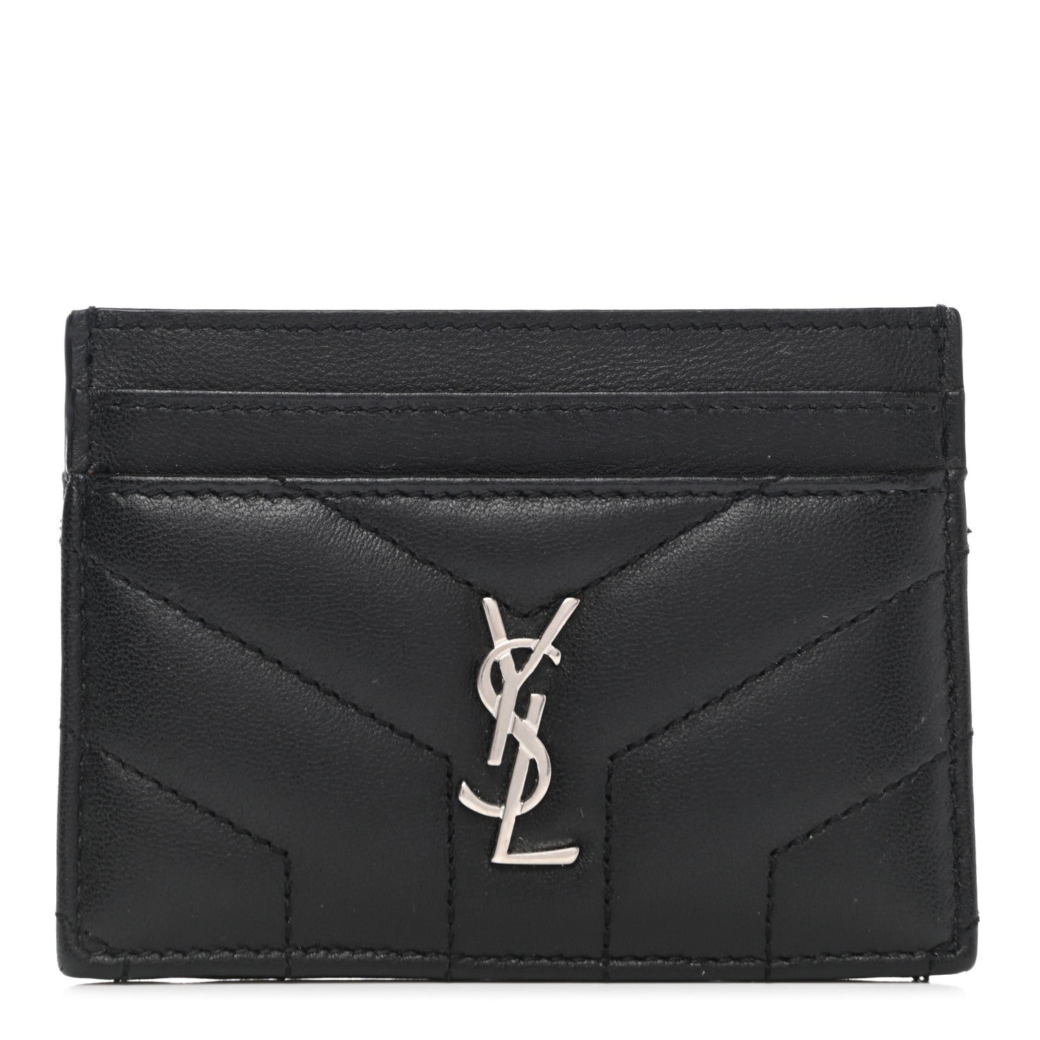 Saint Laurent Calfskin Y Quilted Monogram LouLou Credit Card Case Black 1 of 7