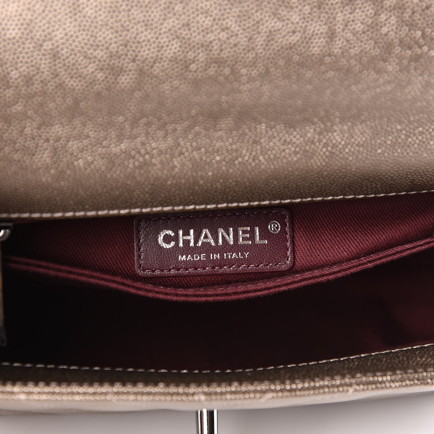 Metallic Caviar Chevron Quilted Mini Coco Handle Flap Light Gold