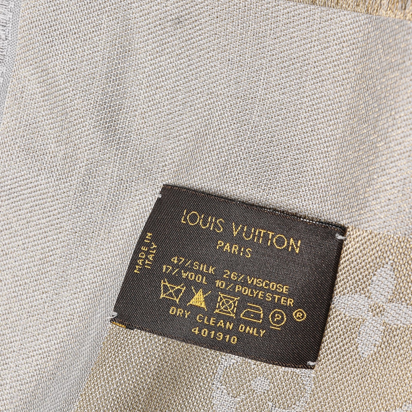 Silk Wool Monogram Shine Shawl Beige